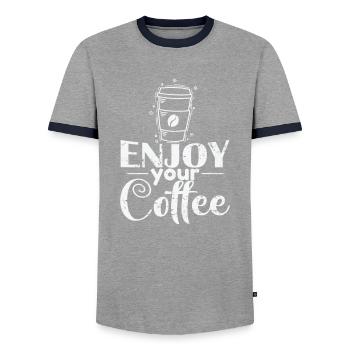 Enjoy your Coffee Koffein - Männer Kontrast-T-Shirt - Grau/Navy  - Vorne - AI Model Female 172 light (172cm) & AI Model Male 178 light (178cm)
