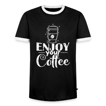 Enjoy your Coffee Caffeine - Men's Ringer Shirt - black/white - Front - AI Model Female 172 light (172cm) & AI Model Male 178 light (178cm)
