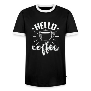 Hello Coffee Koffein Café Aroma - Männer Kontrast-T-Shirt - Schwarz/Weiß - Vorne - AI Model Female 172 light (172cm) & AI Model Male 178 light (178cm)