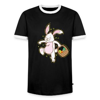 Lapin de Pâques avec panier rempli d’œuf de Pâques - T-shirt contrasté Homme - noir/blanc - Devant - AI Model Female 172 light (172cm) & AI Model Male 178 light (178cm)