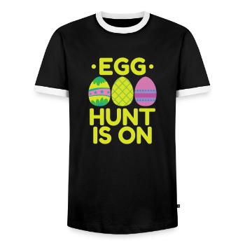 Egg Hunt is on Easter Colorful Easter Eggs - Men's Ringer Shirt - black/white - Front - AI Model Female 172 light (172cm) & AI Model Male 178 light (178cm)