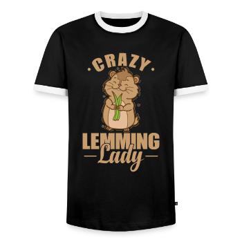 Crazy Lemming Lady Rodent - Men's Ringer Shirt - black/white - Front - AI Model Female 172 light (172cm) & AI Model Male 178 light (178cm)