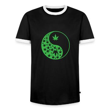 Marijuana Yin and Yang Symbol - Men's Ringer Shirt - black/white - Front - AI Model Female 172 light (172cm) & AI Model Male 178 light (178cm)