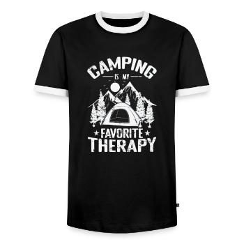 Le camping est mon séjour thérapeutique préféré - T-shirt contrasté Homme - noir/blanc - Devant - AI Model Female 172 light (172cm) & AI Model Male 178 light (178cm)
