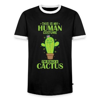 This is my Human Costume I'm really a Cactus - Men's Ringer Shirt - black/white - Front - AI Model Female 172 light (172cm) & AI Model Male 178 light (178cm)