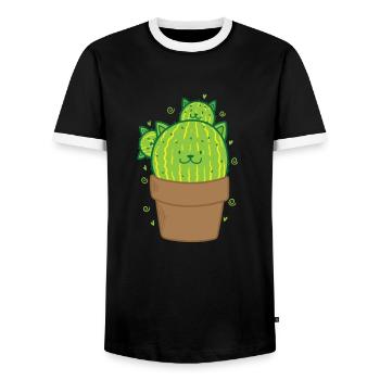 Cactus chat dans une plante en pot - T-shirt contrasté Homme - noir/blanc - Devant - AI Model Female 172 light (172cm) & AI Model Male 178 light (178cm)
