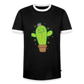 Cactus plant in heat - Men's Ringer Shirt - black/white - Front - AI Model Female 172 light (172cm) & AI Model Male 178 light (178cm)