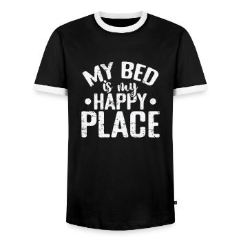 My Bed Is My Happy Place Dream Tired Sleep - Men's Ringer Shirt - black/white - Front - AI Model Female 172 light (172cm) & AI Model Male 178 light (178cm)