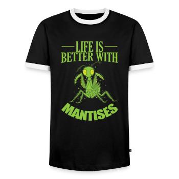 Life is better with Mantises - Men's Ringer Shirt - black/white - Front - AI Model Female 172 light (172cm) & AI Model Male 178 light (178cm)