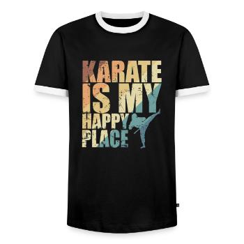 Karate is my Happy Place - Men's Ringer Shirt - black/white - Front - AI Model Female 172 light (172cm) & AI Model Male 178 light (178cm)