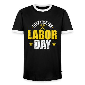 Celebrate Labor Day - Männer Kontrast-T-Shirt - Schwarz/Weiß - Vorne - AI Model Female 172 light (172cm) & AI Model Male 178 light (178cm)