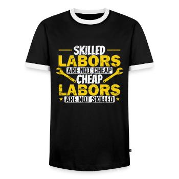 Skilled Labors are not Cheap Labor Day - Männer Kontrast-T-Shirt - Schwarz/Weiß - Vorne - AI Model Female 172 light (172cm) & AI Model Male 178 light (178cm)