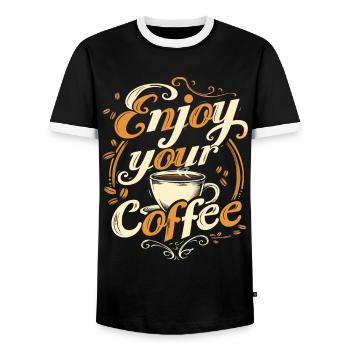 Café, Amateur De Café, Tasse À Caféine, Boisson - T-shirt contrasté Homme - noir/blanc - Devant - AI Model Female 172 light (172cm) & AI Model Male 178 light (178cm)