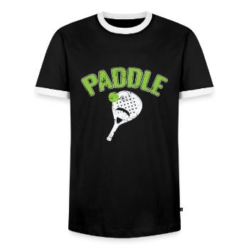 Paddle tennis with padel racket - Men's Ringer Shirt - black/white - Front - AI Model Female 172 light (172cm) & AI Model Male 178 light (178cm)