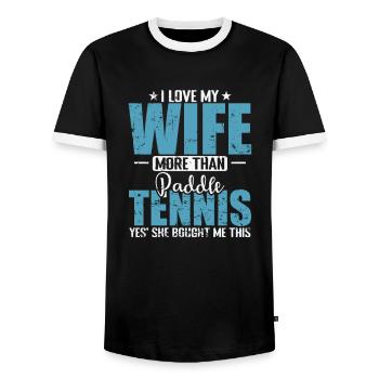 I Love my Wife more than Paddle Tennis - Männer Kontrast-T-Shirt - Schwarz/Weiß - Vorne - AI Model Female 172 light (172cm) & AI Model Male 178 light (178cm)