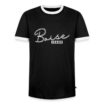Boise, Idaho, a city in the U.S. state of Idaho - Men's Ringer Shirt - black/white - Front - AI Model Female 172 light (172cm) & AI Model Male 178 light (178cm)