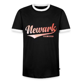 Newark, New Jersey city in the USA - Men's Ringer Shirt - black/white - Front - AI Model Female 172 light (172cm) & AI Model Male 178 light (178cm)