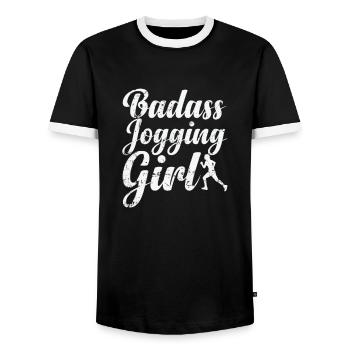 Badass Jogging Girl - Men's Ringer Shirt - black/white - Front - AI Model Female 172 light (172cm) & AI Model Male 178 light (178cm)