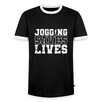 Jogging saves Lives - Men's Ringer Shirt - black/white - Front - AI Model Female 172 light (172cm) & AI Model Male 178 light (178cm)