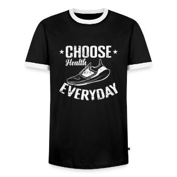 Choose Health Everyday Jogging - Men's Ringer Shirt - black/white - Front - AI Model Female 172 light (172cm) & AI Model Male 178 light (178cm)