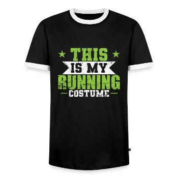 This is my Running Costume - Men's Ringer Shirt - black/white - Front - AI Model Female 172 light (172cm) & AI Model Male 178 light (178cm)