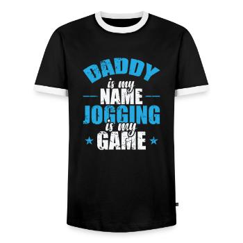 Daddy is my Name Jogging is my Game - Men's Ringer Shirt - black/white - Front - AI Model Female 172 light (172cm) & AI Model Male 178 light (178cm)