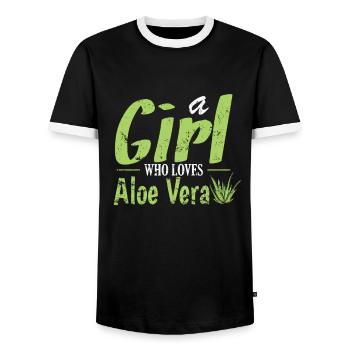 a Girl Who Loves Aloe Vera Medicinal Plant - Men's Ringer Shirt - black/white - Front - AI Model Female 172 light (172cm) & AI Model Male 178 light (178cm)