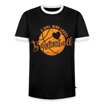 Une fille qui aime les sports de basket-ball - T-shirt contrasté Homme - noir/blanc - Devant - AI Model Female 172 light (172cm) & AI Model Male 178 light (178cm)