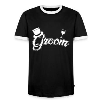 Groom Bräutigam mit Hut und Wein - Männer Kontrast-T-Shirt - Schwarz/Weiß - Vorne - AI Model Female 172 light (172cm) & AI Model Male 178 light (178cm)