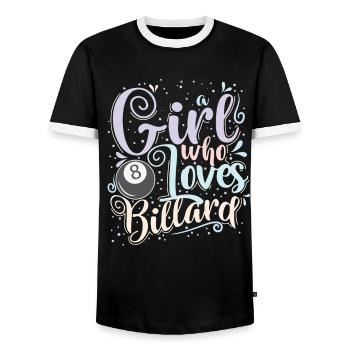 Girl who Loves Billiards - Men's Ringer Shirt - black/white - Front - AI Model Female 172 light (172cm) & AI Model Male 178 light (178cm)
