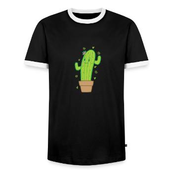 Cactus with good mood - Men's Ringer Shirt - black/white - Front - AI Model Female 172 light (172cm) & AI Model Male 178 light (178cm)