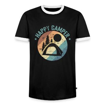 Happy Camper Holiday Freedom - Men's Ringer Shirt - black/white - Front - AI Model Female 172 light (172cm) & AI Model Male 178 light (178cm)