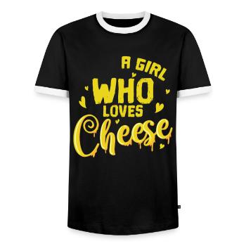 Käse A Girl Who Loves Cheese - Männer Kontrast-T-Shirt - Schwarz/Weiß - Vorne - AI Model Female 172 light (172cm) & AI Model Male 178 light (178cm)