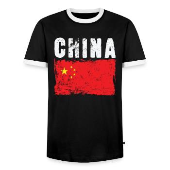 China Flag East Asia - Men's Ringer Shirt - black/white - Front - AI Model Female 172 light (172cm) & AI Model Male 178 light (178cm)