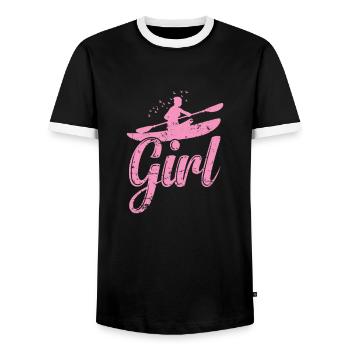 Kayak Girl Water Paddle Boat Canoeing - Men's Ringer Shirt - black/white - Front - AI Model Female 172 light (172cm) & AI Model Male 178 light (178cm)
