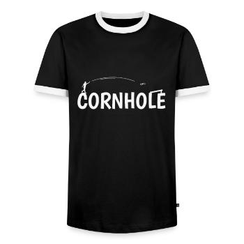 Cornhole Game Leisure Hobby - Men's Ringer Shirt - black/white - Front - AI Model Female 172 light (172cm) & AI Model Male 178 light (178cm)