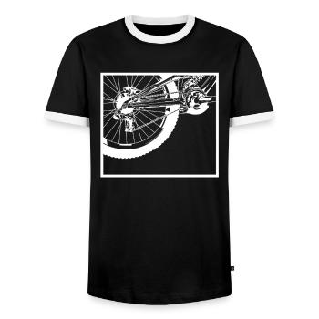 Bicycle Rear Wheel - Men's Ringer Shirt - black/white - Front - AI Model Female 172 light (172cm) & AI Model Male 178 light (178cm)