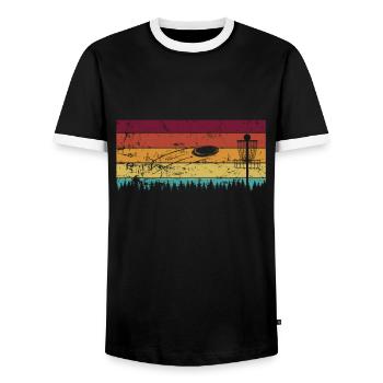 Disc Golf Hobby Sports - Men's Ringer Shirt - black/white - Front - AI Model Female 172 light (172cm) & AI Model Male 178 light (178cm)