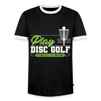 Play Disc Golf - Men's Ringer Shirt - black/white - Front - AI Model Female 172 light (172cm) & AI Model Male 178 light (178cm)