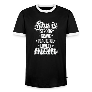 Elle est forte, courageuse, belle, charmante, maman - T-shirt contrasté Homme - noir/blanc - Devant - AI Model Female 172 light (172cm) & AI Model Male 178 light (178cm)