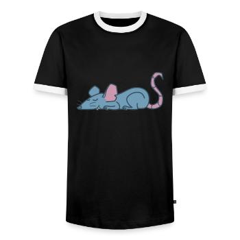 Rat sleeping nature rodent - Men's Ringer Shirt - black/white - Front - AI Model Female 172 light (172cm) & AI Model Male 178 light (178cm)
