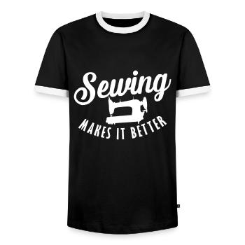 La couture rend les choses meilleures Nähen - T-shirt contrasté Homme - noir/blanc - Devant - AI Model Female 172 light (172cm) & AI Model Male 178 light (178cm)