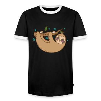 Sloth chilling on the branch lazy nature - Men's Ringer Shirt - black/white - Front - AI Model Female 172 light (172cm) & AI Model Male 178 light (178cm)