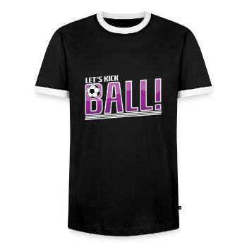 Football « Let’s kick Ball » - T-shirt contrasté Homme - noir/blanc - Devant - AI Model Female 172 light (172cm) & AI Model Male 178 light (178cm)