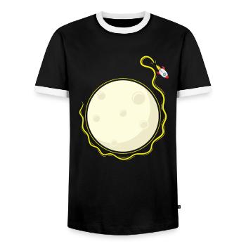 Rocket orbits the moon - Men's Ringer Shirt - black/white - Front - AI Model Female 172 light (172cm) & AI Model Male 178 light (178cm)
