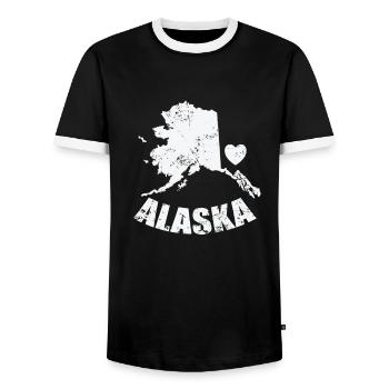 Alaska Heart State USA America - Men's Ringer Shirt - black/white - Front - AI Model Female 172 light (172cm) & AI Model Male 178 light (178cm)