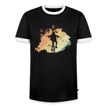 Hands-free unicycling - Men's Ringer Shirt - black/white - Front - AI Model Female 172 light (172cm) & AI Model Male 178 light (178cm)
