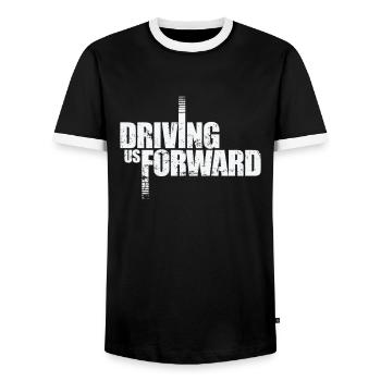 Driving Us Forward - Men's Ringer Shirt - black/white - Front - AI Model Female 172 light (172cm) & AI Model Male 178 light (178cm)