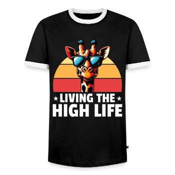 Living The High Life - Men's Ringer Shirt - black/white - Front - AI Model Female 172 light (172cm) & AI Model Male 178 light (178cm)
