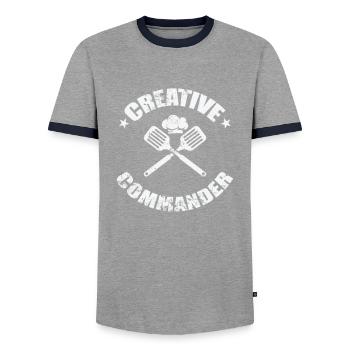 Creative Commander - Männer Kontrast-T-Shirt - Grau/Navy  - Vorne - AI Model Female 172 light (172cm) & AI Model Male 178 light (178cm)
